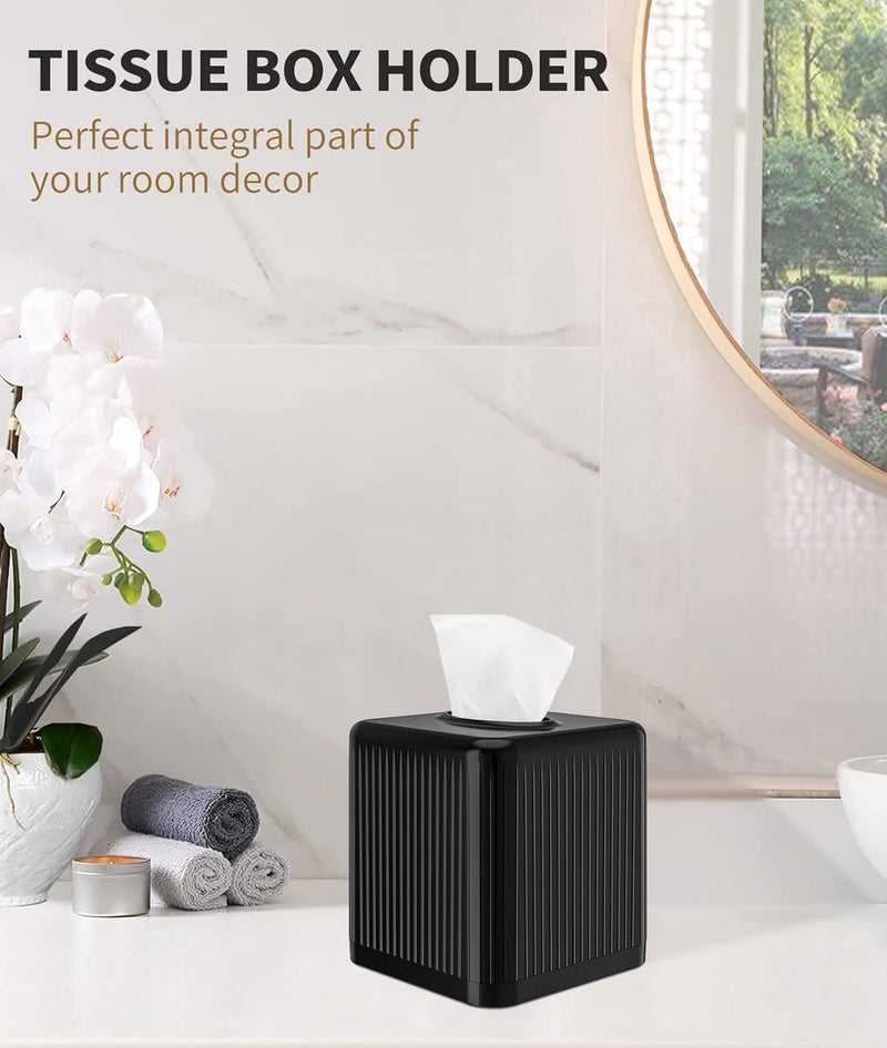 Livelab حامل علبة مناديل بلاستيكية مربعة مع قاعدة - غطاء مناديل زخرفي حديث على شكل مكعب للحمام، سطح الطاولة، غرفة المعيشة، غرفة النوم، المكتب - أسود - Image 5